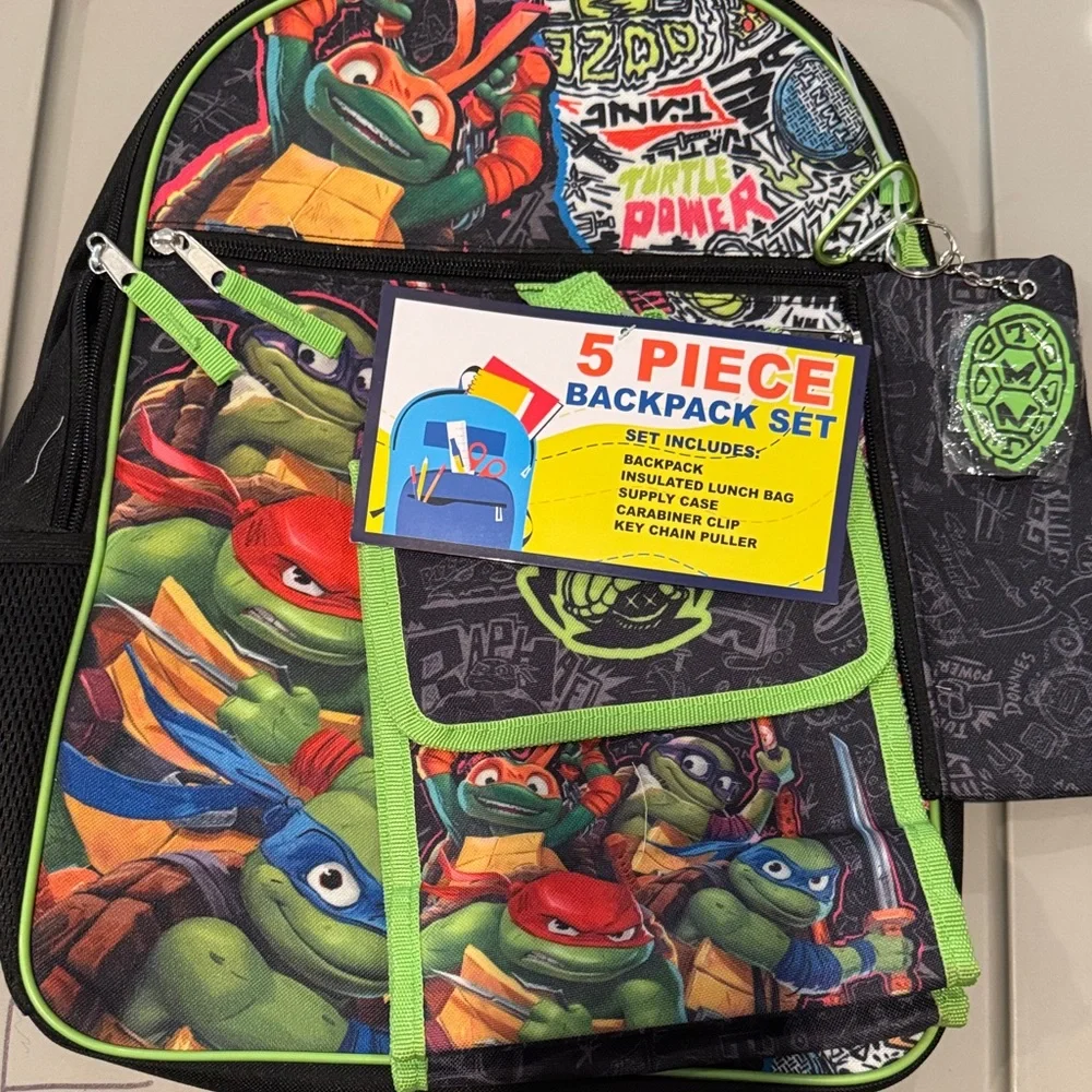 NWT‎ Bioworld Teenage Mutant Ninja Turtles Licensed Backpack 5 Piece Set
